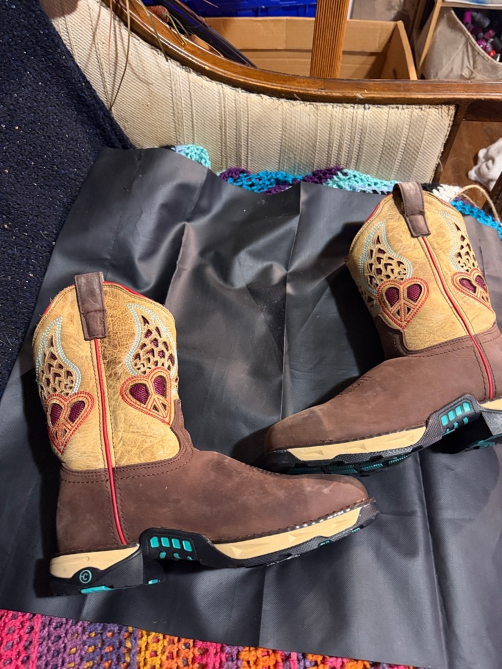 Corral Brown Suede Boots with Tan Embroidered Shaft and Teal Accents